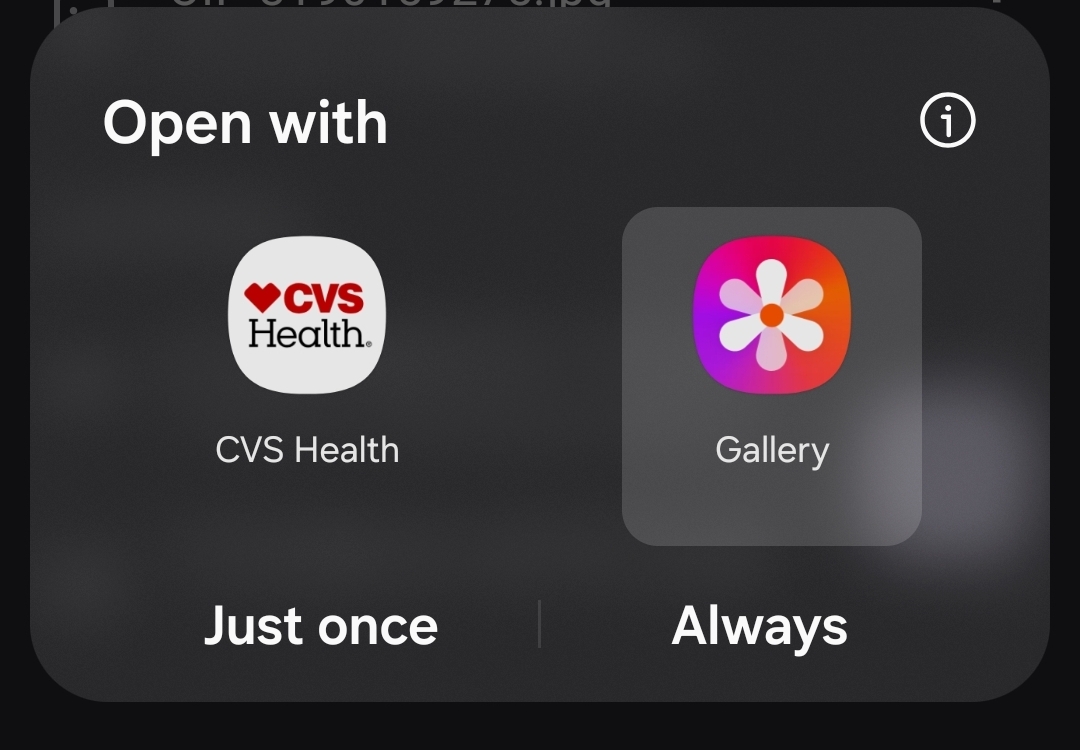 My phone offering to open an image with the image viewer app or the cvs pharmacy app
