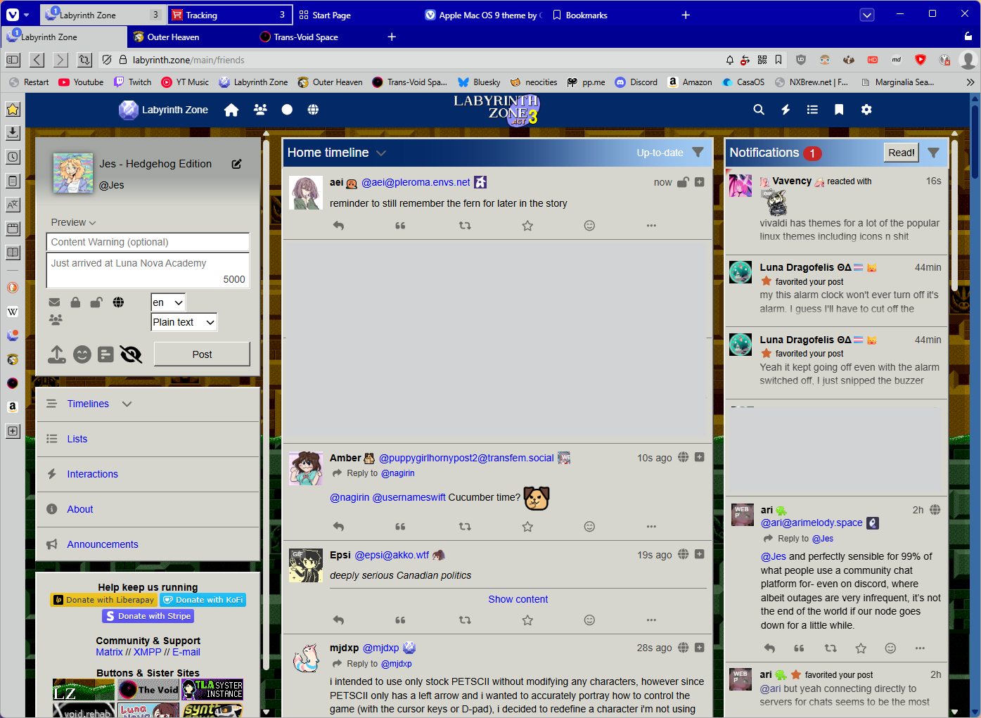 Pleroma with a Win9x theme in vivaldi browser with a Win9x theme