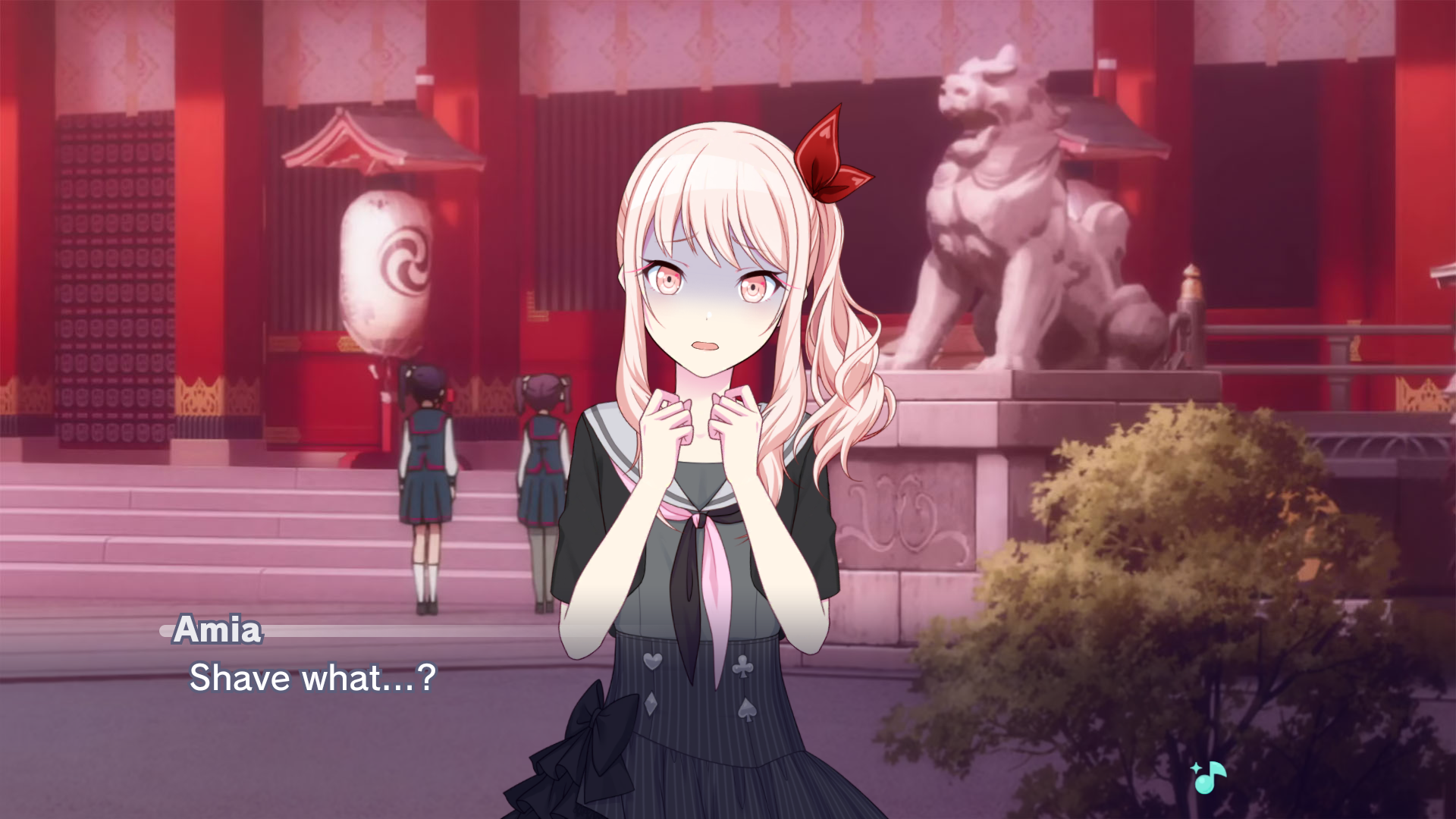 project sekai custom story board with scared mizuki and textbox saying "shave what...?"