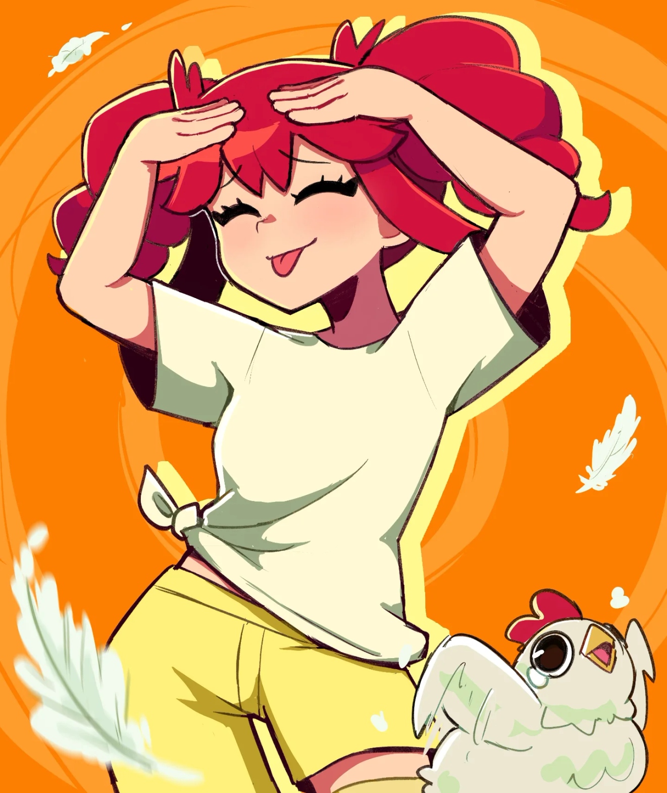 Birdbrain Teto putting her hands on her head and sticking her tongue out. She's doing the "Ah eto bleh" meme.

Art by @p0m_p0mz on Instagram.